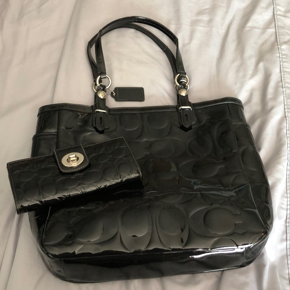 Patent leather Coach bag and wallet